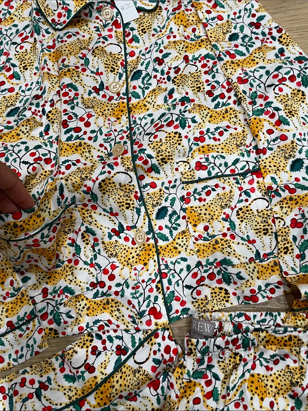 J. Crew Women’s Leopard & Berry Print Pajama Set | Ivory, Yellow, Red, Green - Picture 3 of 8